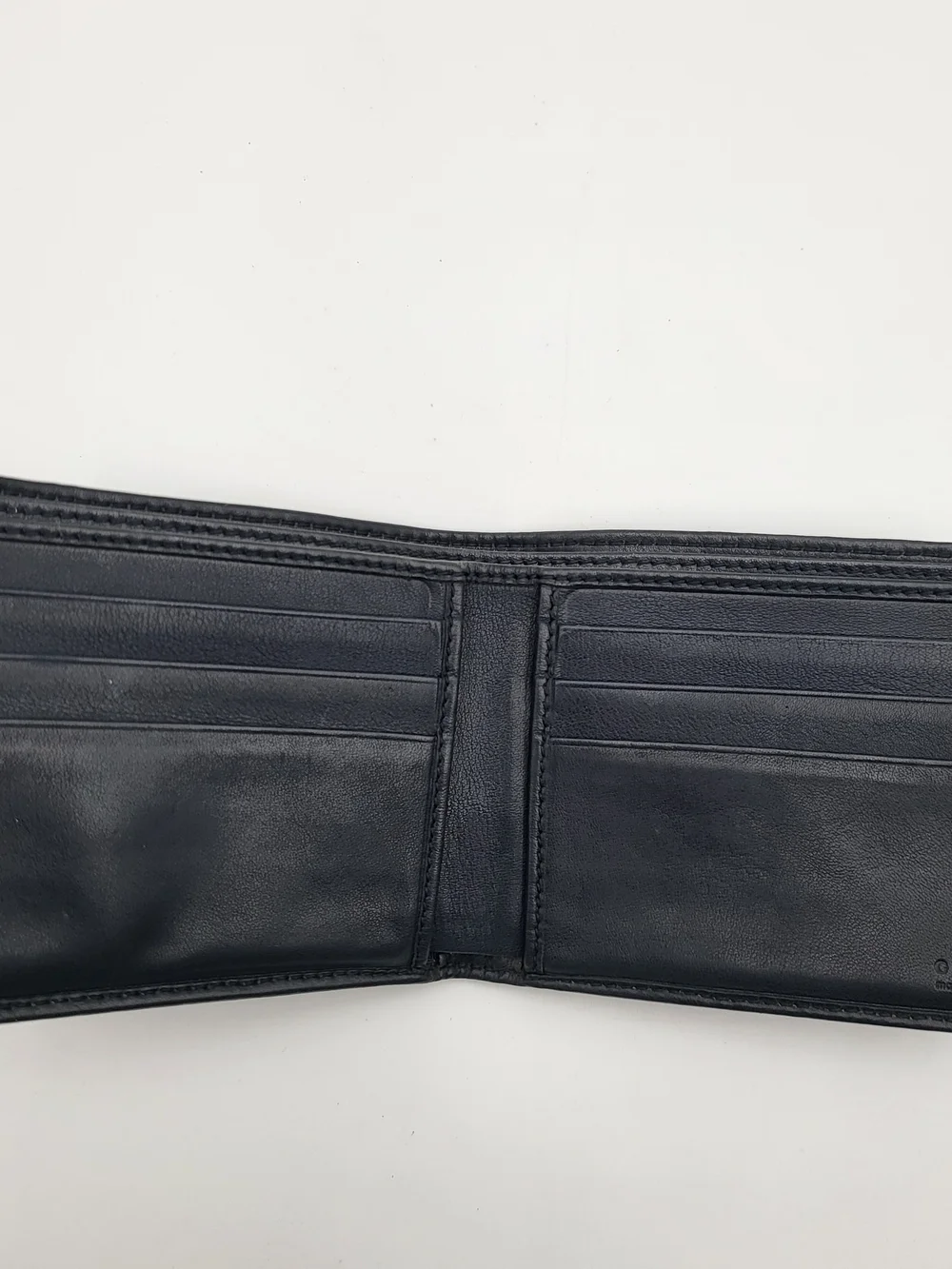 Gucci Royal Blue Embossed Leather Bifold Wallet with Beige/Blue Web Stripe Auth.